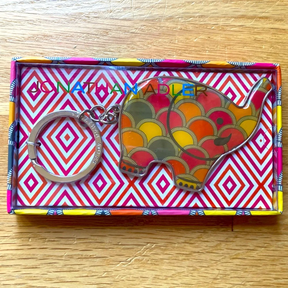 NIB - Jonathan Adler Colorful Elephant Keychain Keyring - Hard to Find